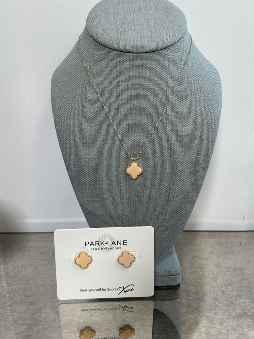 Park Lane Gold-Tone Beige Clover Necklace and Stud Earrings